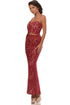 Sexy Red Bandeau Paisley Print Nude Lining Skirt Set